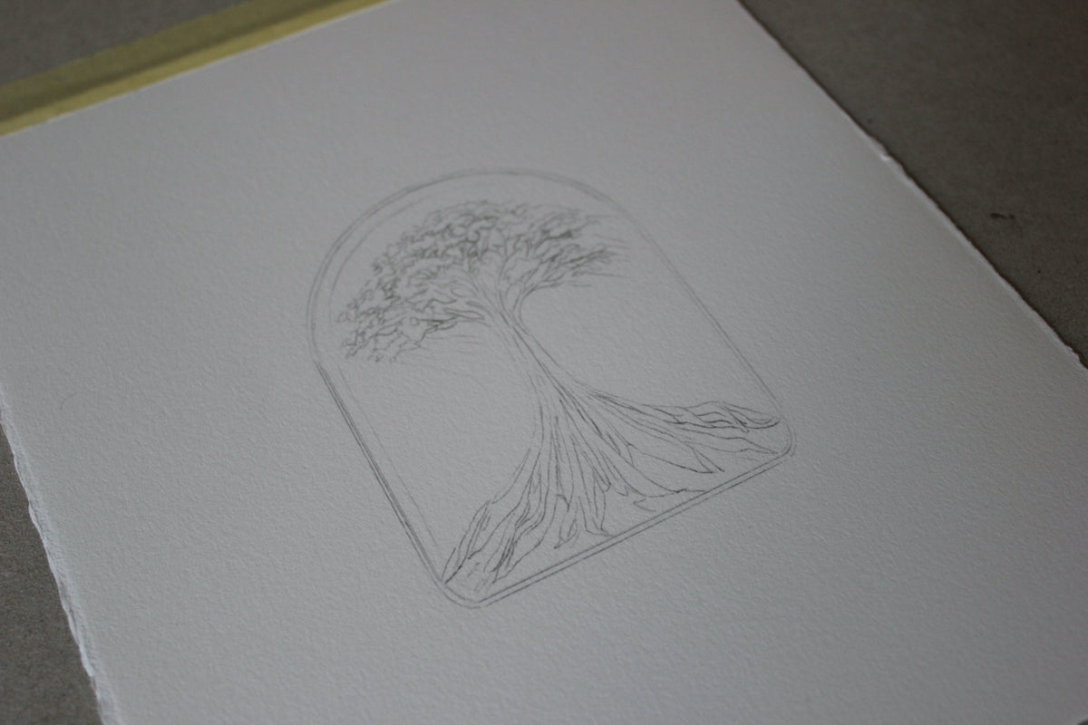 Pencil under-drawing of the tree